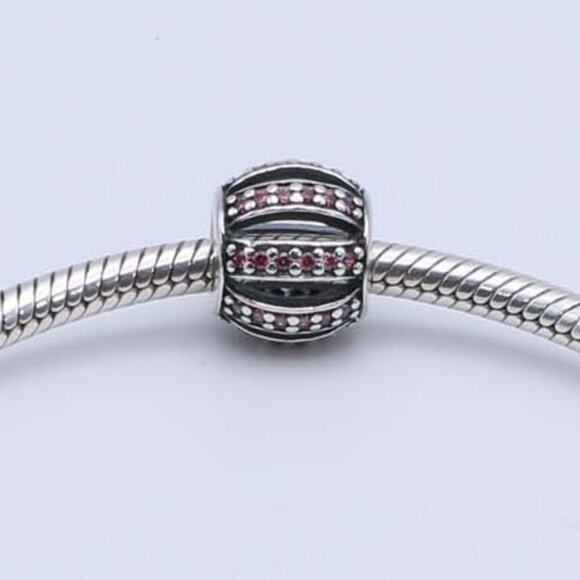 Authentic PANDORA Pink Openwork Pavé Barrel Charm - 791115CZS - Picture 4 of 10